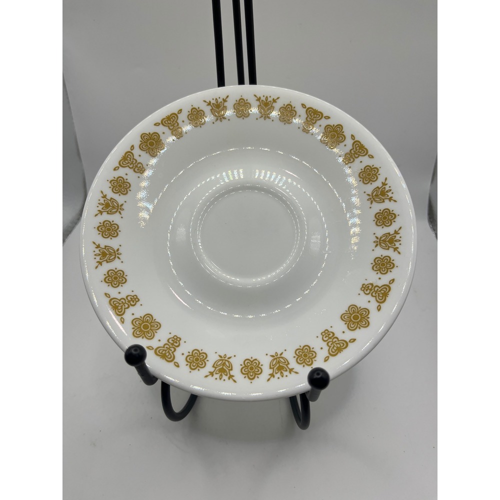 Corelle by Corning Saucer Gold Floral Pattern Milk Glass Replacement Dish‎
